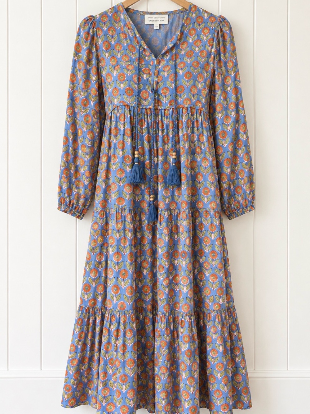 India Collection Emerson Fry Floral Tiered Midi Dress Sz XS